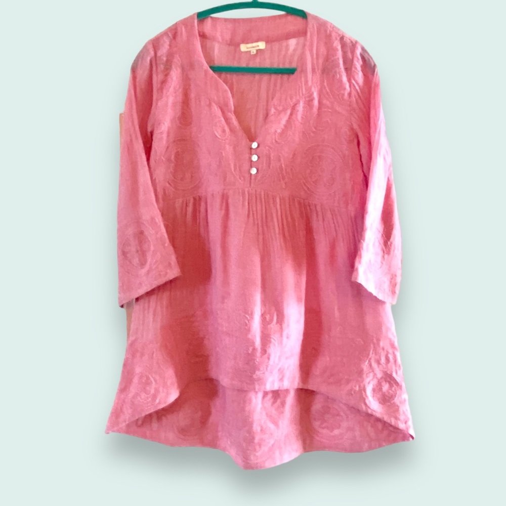 Sundance Pink Sunwashed Embroidered High Low V-Neck Tunic SZ M